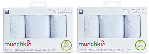 MUNCHKIN WATERPROOF CHANGING PAD LINERS, 6 PACK REUSABLE, ABSORBENT BABY DIAPER CHANGING MATS