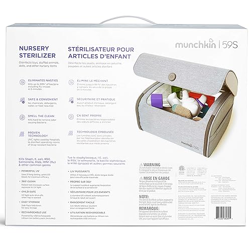 MUNCHKIN 59S UV STERILIZER CLEANING BAG FOR BABY BOTTLES ACCESSORIES, GREY PORTABLE SANITIZER