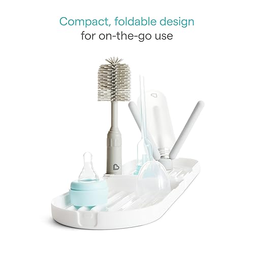 MUNCHKIN TRAVEL BABY BOTTLE DRYING RACK SILICONE BRUSH COMPACT, FOLDABLE, DIAPER BAG FRIENDLY