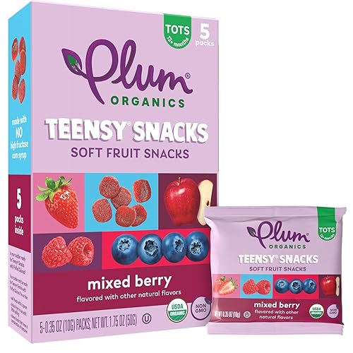 PLUM ORGANICS TEENSY SNACKS SOFT MIXED BERRY FRUIT SNACKS, ORGANIC TODDLER FOOD, 5CT, 8 PACK