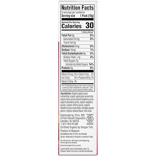 PLUM ORGANICS TEENSY SNACKS SOFT MIXED BERRY FRUIT SNACKS, ORGANIC TODDLER FOOD, 5CT, 8 PACK