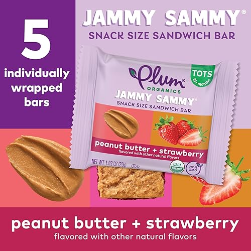PLUM ORGANICS JAMMY SAMMY PEANUT BUTTER STRAWBERRY SNACK BARS, 1.02OZ, 30 PACK, ORGANIC TODDLER SNAC