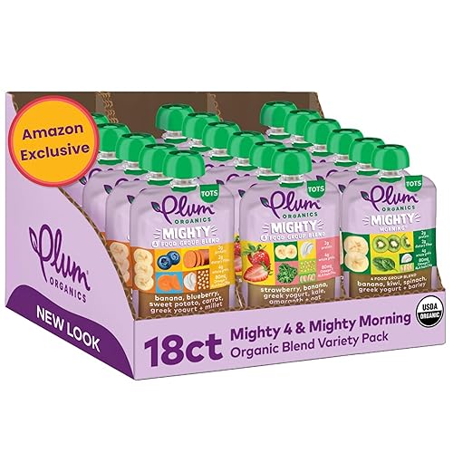 PLUM ORGANICS VARIETY PACK, 18 COUNT ORGANIC FRUIT VEGGIE POUCHES FOR TODDLERS, 12 MONTHS