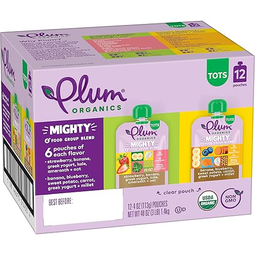 PLUM ORGANICS MIGHTY 4 ORGANIC TODDLER FOOD POUCHES, VARIETY PACK, 4OZ, 12 COUNT, FRUIT VEGGIE