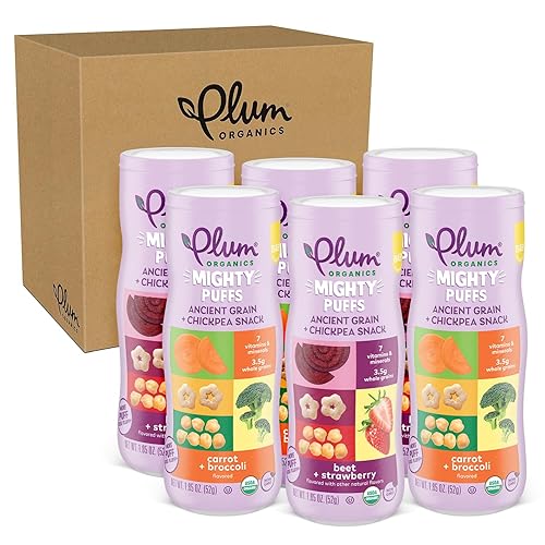 PLUM ORGANICS MIGHTY PUFFS BABY SNACKS, ANCIENT GRAINS CHICKPEA, 2-FLAVOR PACK, 6 X 1.85OZ