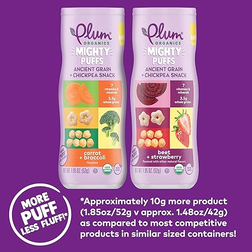 PLUM ORGANICS MIGHTY PUFFS BABY SNACKS, ANCIENT GRAINS CHICKPEA, 2-FLAVOR PACK, 6 X 1.85OZ