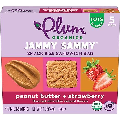 PLUM ORGANICS JAMMY SAMMY PEANUT BUTTER STRAWBERRY SNACK BARS, ORGANIC, 30 PACK, TODDLER FOOD