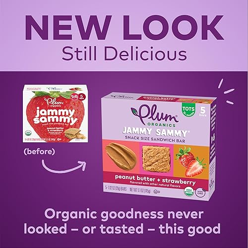 PLUM ORGANICS JAMMY SAMMY PEANUT BUTTER STRAWBERRY SNACK BARS, ORGANIC, 30 PACK, TODDLER FOOD