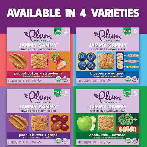 PLUM ORGANICS JAMMY SAMMY PEANUT BUTTER STRAWBERRY SNACK BARS, ORGANIC, 30 PACK, TODDLER FOOD