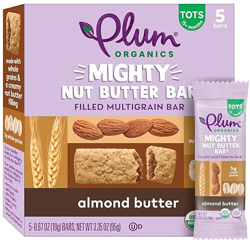 PLUM ORGANICS MIGHTY NUT BUTTER BARS, ALMOND BUTTER, ORGANIC MULTIGRAIN TODDLER SNACK, 40 PACK
