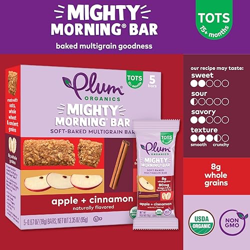 PLUM ORGANICS MIGHTY MORNING APPLE CINNAMON BARS, ORGANIC TODDLER SNACK, 0.67OZ, 40 PACK