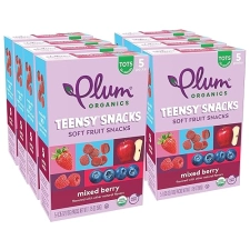 PLUM ORGANICS TEENSY SNACKS MIXED BERRY SOFT FRUIT SNACKS, ORGANIC TODDLER SNACK, 5CT, 8 PACK