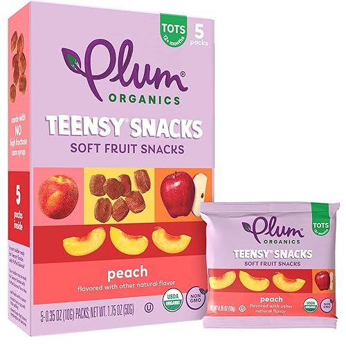 PLUM ORGANICS TEENSY SNACKS PEACH, ORGANIC SOFT FRUIT SNACKS FOR TODDLERS, 0.35OZ, 40 PACK