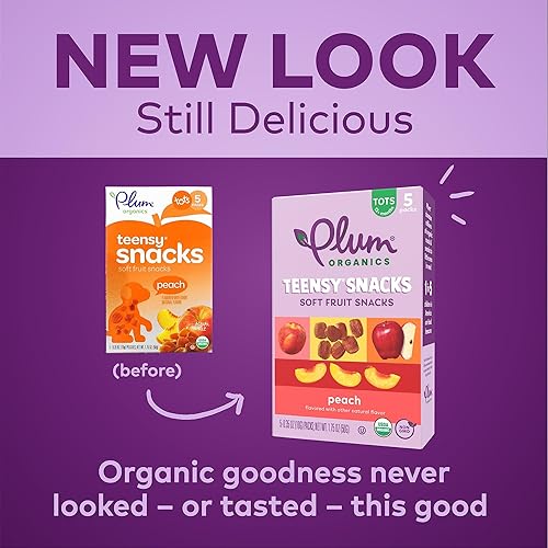 PLUM ORGANICS TEENSY SNACKS PEACH, ORGANIC SOFT FRUIT SNACKS FOR TODDLERS, 0.35OZ, 40 PACK