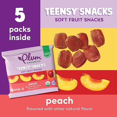 PLUM ORGANICS TEENSY SNACKS PEACH, ORGANIC SOFT FRUIT SNACKS FOR TODDLERS, 0.35OZ, 40 PACK