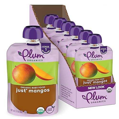 PLUM ORGANICS JUST MANGOS BABY FOOD, ORGANIC, 3.5OZ POUCHES, 4 MONTHS, PACK OF 6