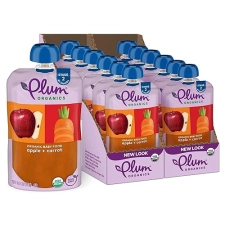 PLUM ORGANICS STAGE 2 APPLE CARROT BABY FOOD, ORGANIC, 4OZ POUCH, PACK OF 12, FRUIT VEGGIES