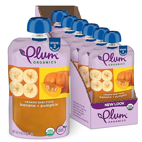 PLUM ORGANICS STAGE 2 ORGANIC BABY FOOD, BANANA PUMPKIN PUREE, 4OZ POUCHES, PACK OF 6