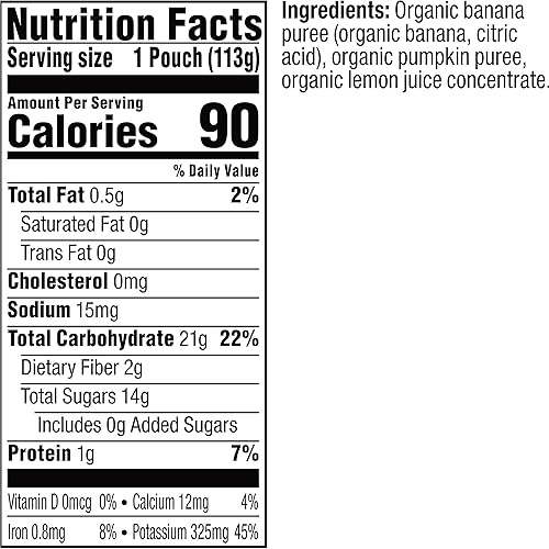 PLUM ORGANICS STAGE 2 ORGANIC BABY FOOD, BANANA PUMPKIN PUREE, 4OZ POUCHES, PACK OF 6