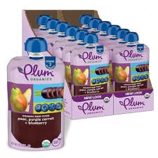 PLUM ORGANICS STAGE 2 BABY FOOD, PEAR PURPLE CARROT BLUEBERRY, 4OZ, 12-PACK, ORGANIC POUCHES