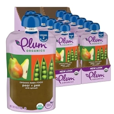 PLUM ORGANICS BABY FOOD, SPINACH, PEAS PEAR, STAGE 2, 4OZ POUCHES, PACK OF 12