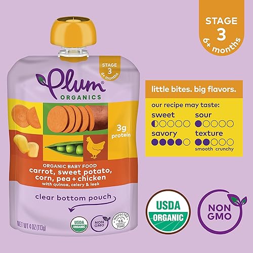 PLUM ORGANICS STAGE 3 ORGANIC BABY FOOD POUCH, CARROT SWEET POTATO CHICKEN, 4OZ, 12 PACK