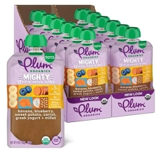 PLUM ORGANICS MIGHTY 4 ORGANIC TODDLER FOOD POUCHES, BANANA BERRY BLEND, 4OZ, PACK OF 12