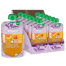 PLUM ORGANICS MIGHTY 4 TODDLER FOOD POUCH, BANANA PEACH PUMPKIN CARROT YOGURT OAT, 4OZ, 12 PACK