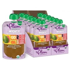 PLUM ORGANICS MIGHTY 4 TODDLER FOOD POUCHES, GUAVA BANANA BLACK BEAN CARROT OAT, 4OZ, 12 PACK