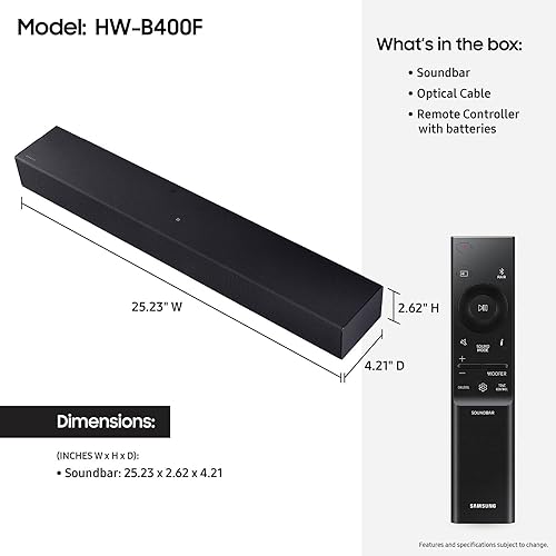 SAMSUNG HW-B400F 2.0CH B-SERIES SOUNDBAR 2025 WITH BUILT-IN SUBWOOFER, REMOTE VOICE ENHANCE