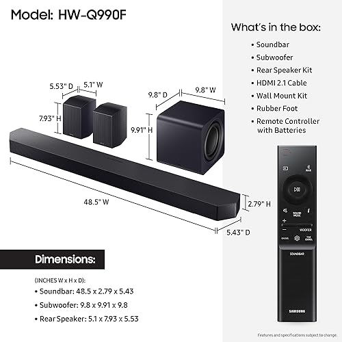SAMSUNG Q990F 11.1.4CH SOUNDBAR WITH WIRELESS SUBWOOFER, REAR SPEAKERS, DOLBY ATMOS, 2025 MODEL