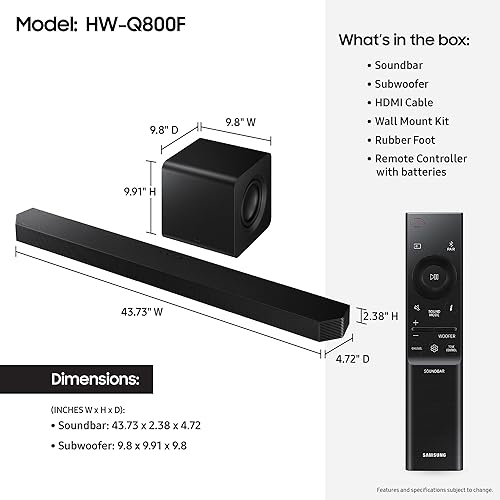 SAMSUNG Q800F 5.1.2CH Q SERIES SOUNDBAR WITH WIRELESS SUBWOOFER, DOLBY ATMOS, Q-SYMPHONY 2025
