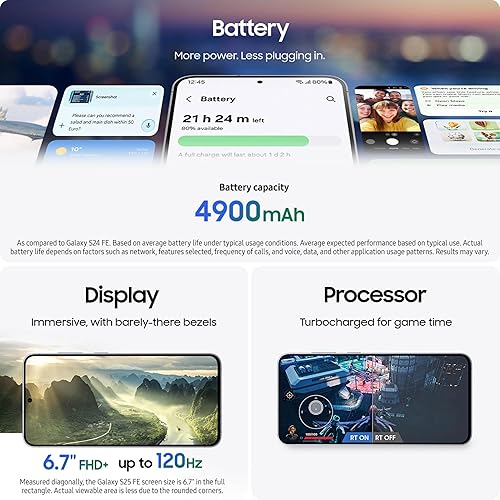 SAMSUNG GALAXY S25 FE 128GB UNLOCKED AI SMARTPHONE 2025 , LARGE DISPLAY, 4900MAH, ICY BLUE, US WARRA