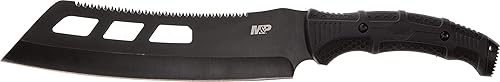 SMITH WESSON M P 16.5 FULL TANG MACHETE CLEAVER WITH SAWBACK, RUBBER HANDLE SHEATH - BLACK