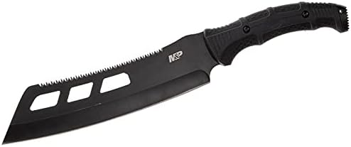 SMITH WESSON M P 16.5 FULL TANG MACHETE CLEAVER WITH SAWBACK, RUBBER HANDLE SHEATH - BLACK