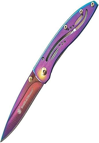 SMITH WESSON CKLPR 5.3 FOLDING KNIFE, 2.3 DROP POINT BLADE, RAINBOW HANDLE EDC OUTDOOR