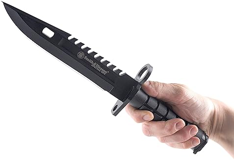 SMITH WESSON SW3B 12.8 FIXED BLADE BOWIE KNIFE, NOTCHED SPINE, NYLON HANDLE OUTDOOR SURVIVAL
