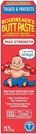 BOUDREAUXS BUTT PASTE MAXIMUM STRENGTH DIAPER RASH CREAM, 4OZ TUBE, BABY OINTMENT RELIEF