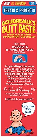 BOUDREAUXS BUTT PASTE MAXIMUM STRENGTH DIAPER RASH CREAM, 4OZ TUBE, BABY OINTMENT RELIEF