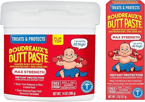BOUDREAUX S BUTT PASTE MAX STRENGTH DIAPER RASH CREAM WITH ZINC OXIDE, 2OZ TUBE 14OZ JAR