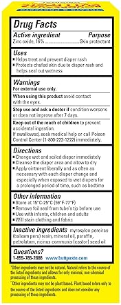 BOUDREAUXS BUTT PASTE ORIGINAL DIAPER RASH CREAM, BABY OINTMENT, 2 OZ TUBE FOR SENSITIVE SKIN
