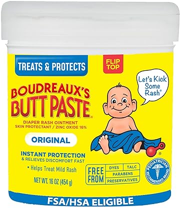BOUDREAUXS BUTT PASTE ORIGINAL DIAPER RASH CREAM, 16 OZ FLIP-TOP JAR, BABY OINTMENT