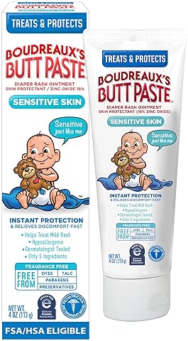BOUDREAUXS BUTT PASTE SENSITIVE SKIN DIAPER RASH CREAM, BABY OINTMENT, 4OZ TUBE
