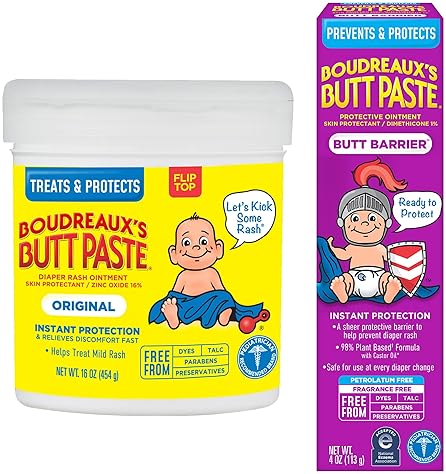 BOUDREAUXS BUTT PASTE DIAPER RASH OINTMENT SET 4OZ BARRIER 14OZ ORIGINAL JAR FOR BABIES