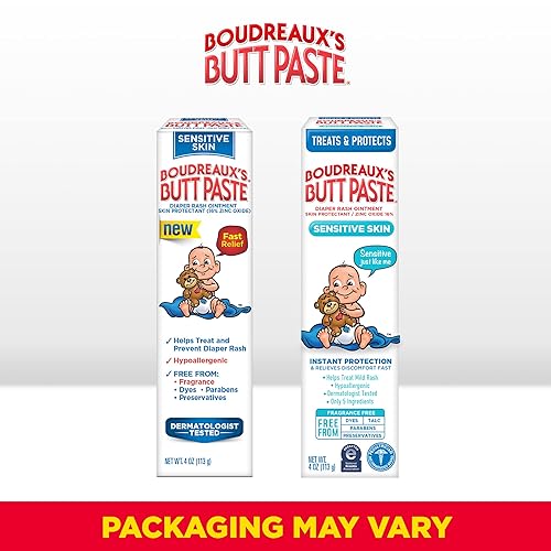 BOUDREAUXS BUTT PASTE SENSITIVE SKIN DIAPER RASH CREAM, 2 OZ TUBE GENTLE BABY OINTMENT