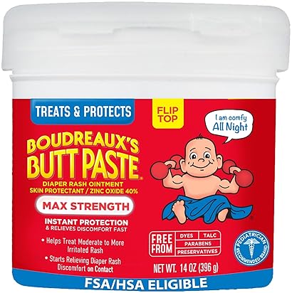 BOUDREAUXS BUTT PASTE MAXIMUM STRENGTH DIAPER RASH CREAM, 14 OZ JAR BABY OINTMENT