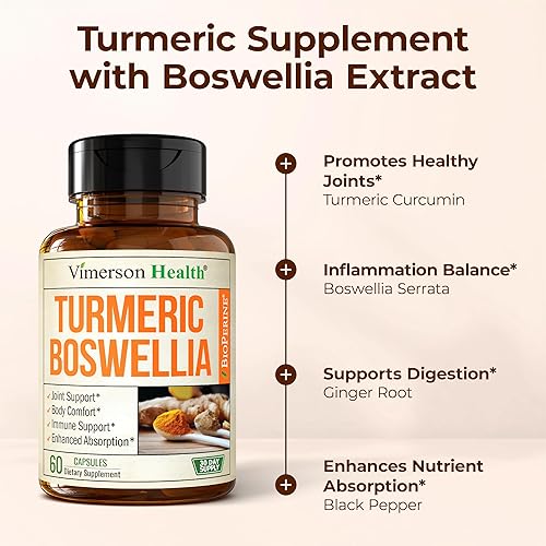 VIMERSON HEALTH TURMERIC CURCUMIN WITH BOSWELLIA, GINGER, BLACK PEPPER 95 CURCUMINOIDS, 60 GLUTEN-FREE CAPSULES