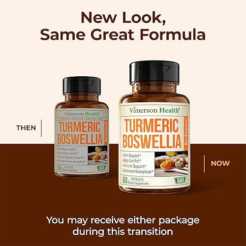 VIMERSON HEALTH TURMERIC CURCUMIN WITH BOSWELLIA, GINGER, BLACK PEPPER 95 CURCUMINOIDS, 60 GLUTEN-FREE CAPSULES