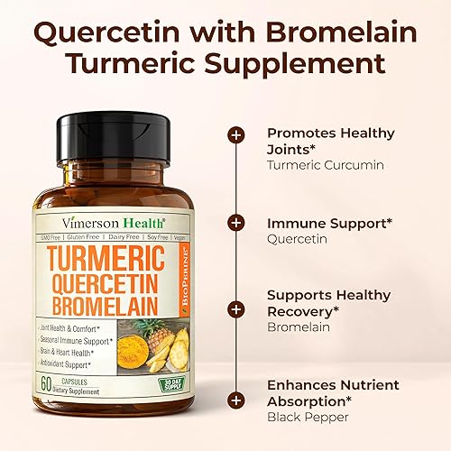 VIMERSON HEALTH QUERCETIN 500MG WITH BROMELAIN, TURMERIC CURCUMIN BLACK PEPPER ALLERGY, JOINT IMMUNE SUPPORT 60 CAPS