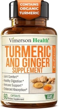 VIMERSON HEALTH TURMERIC CURCUMIN WITH GINGER BLACK PEPPER FOR JOINT, DIGESTIVE GUT HEALTH 60 CAPSULES